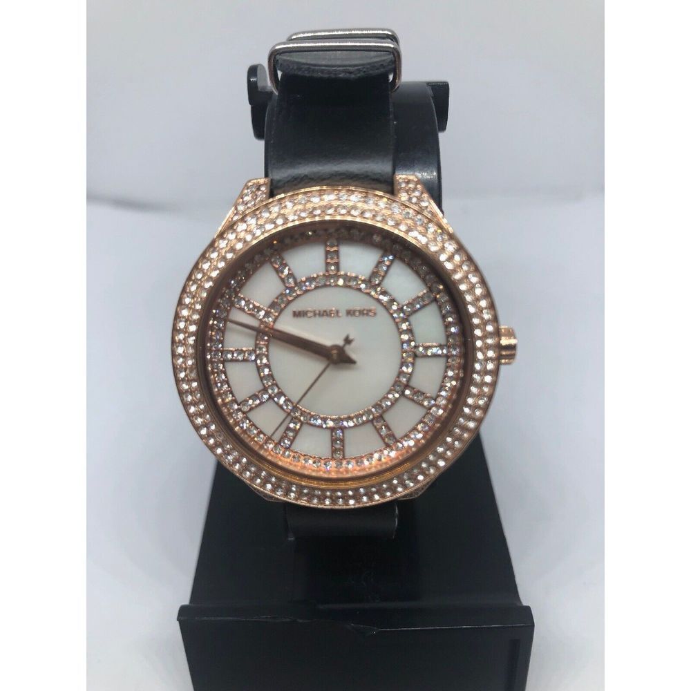 Michael Kors MK3313 Women's Black Leather Analog White Dial Quartz Watch RK197